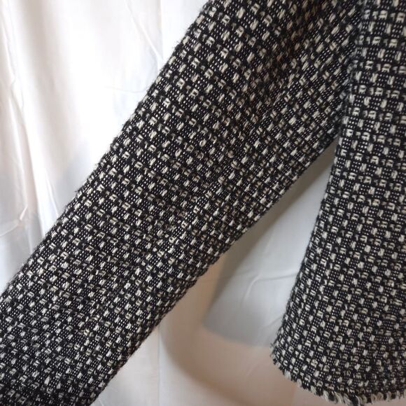 Eddie Bauer Blazer Women's M Wool Blend Black White Textured Open Front Jacket - Picture 3 of 9